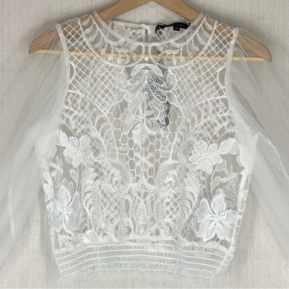 Love University Tops - Love‎ University~NWT~Women’s Long Sleeve Sheer Top w/ Appliques~White~Sz S